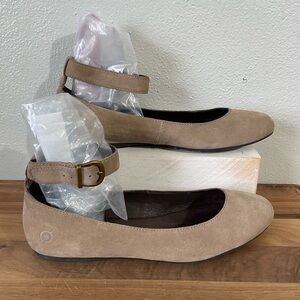 Born Suede Ankle Strap Ballet Flats Taupe Women’s Size 9 Comfort Everyday Shoes